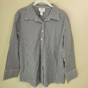 Talbots Wrinkle Resistant Stretch 3/4 Sleeve Shirt Black & White Check Size 16